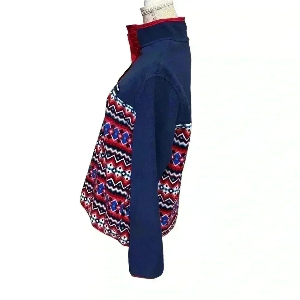 LANDS’ END UNISEX PULLOVER FLEECE SNAP NECK JACKET•SIZE MED MULTI COLORED